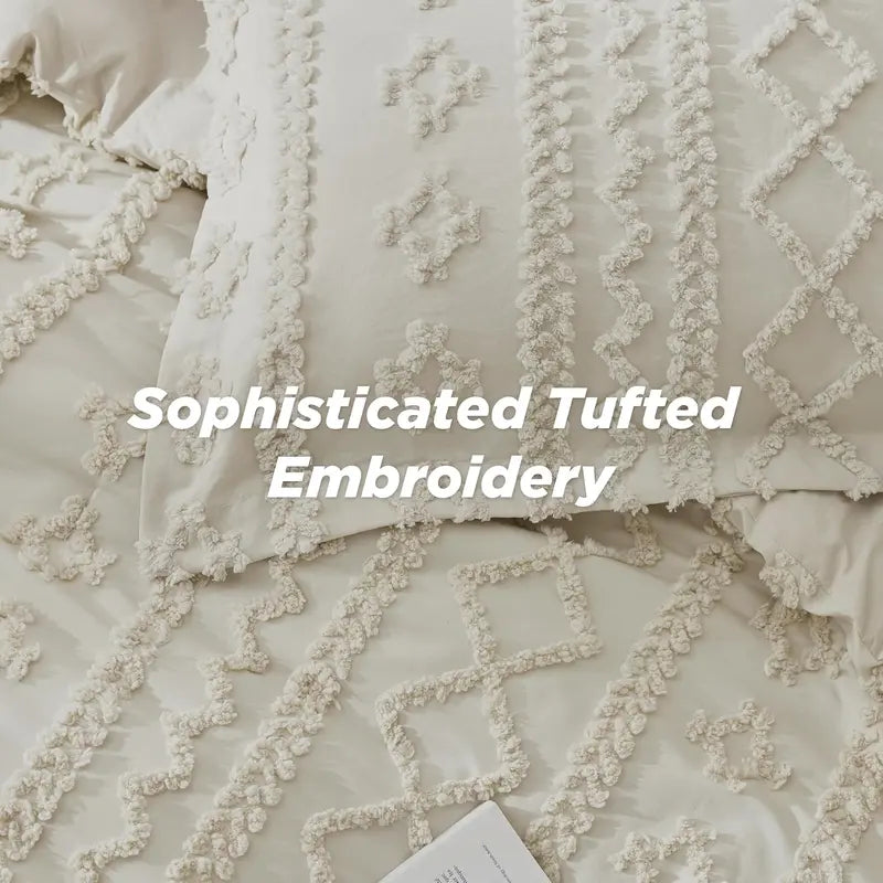 ☁️ Tufted Boho Comforter Set - 3 Piece Shabby Chic Farmhouse Bedding Set