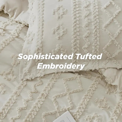 ☁️ Tufted Boho Comforter Set - 3 Piece Shabby Chic Farmhouse Bedding Set