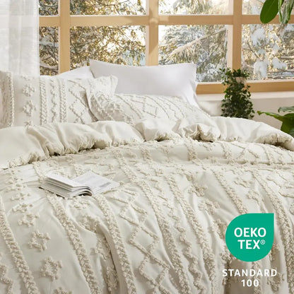 ☁️ Tufted Boho Comforter Set - 3 Piece Shabby Chic Farmhouse Bedding Set