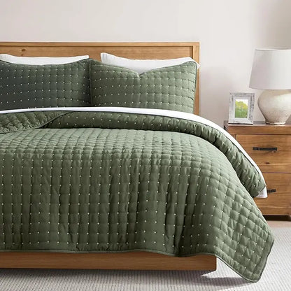 🍁 [Fall Sale] Cross-Stitch Quilt Bedding Set with Pillow Shams