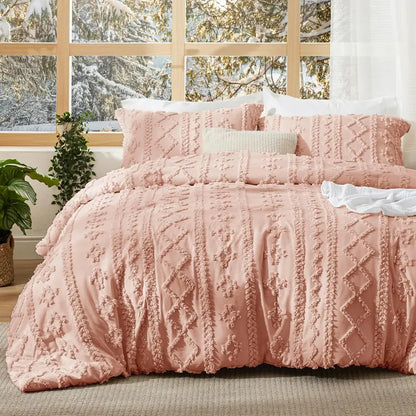 ☁️ Tufted Boho Comforter Set - 3 Piece Shabby Chic Farmhouse Bedding Set