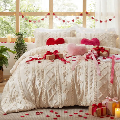 ☁️ Tufted Boho Comforter Set - 3 Piece Shabby Chic Farmhouse Bedding Set