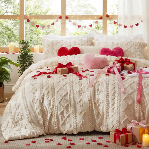 ☁️ Tufted Boho Comforter Set - 3 Piece Shabby Chic Farmhouse Bedding Set