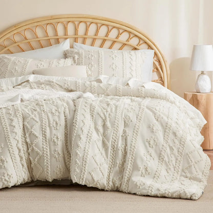 ☁️ Tufted Boho Comforter Set - 3 Piece Shabby Chic Farmhouse Bedding Set
