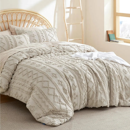 ☁️ Tufted Boho Comforter Set - 3 Piece Shabby Chic Farmhouse Bedding Set