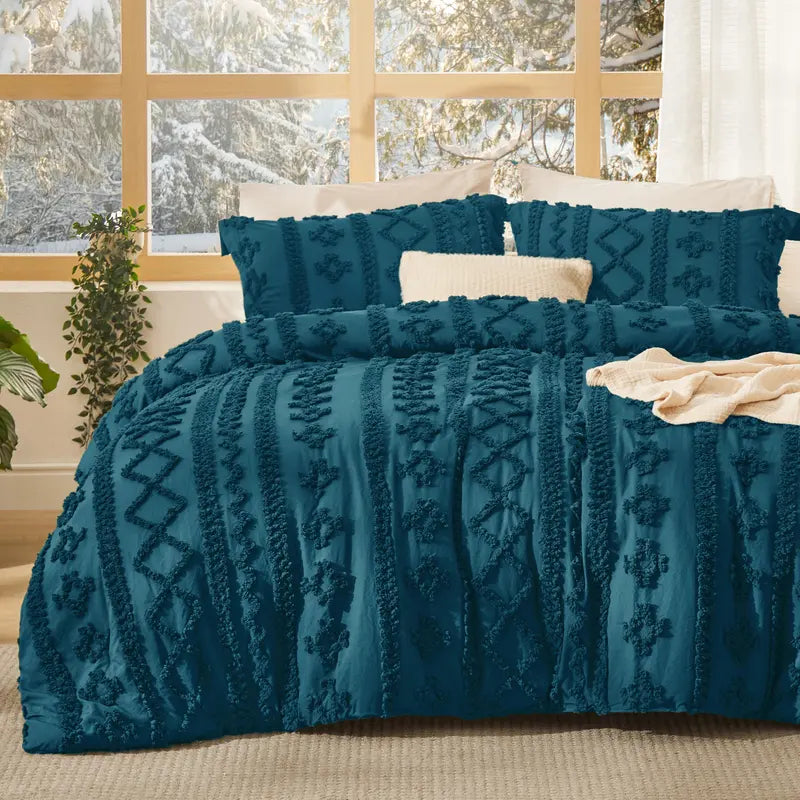 ☁️ Tufted Boho Comforter Set - 3 Piece Shabby Chic Farmhouse Bedding Set