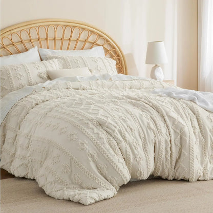 ☁️ Tufted Boho Comforter Set - 3 Piece Shabby Chic Farmhouse Bedding Set