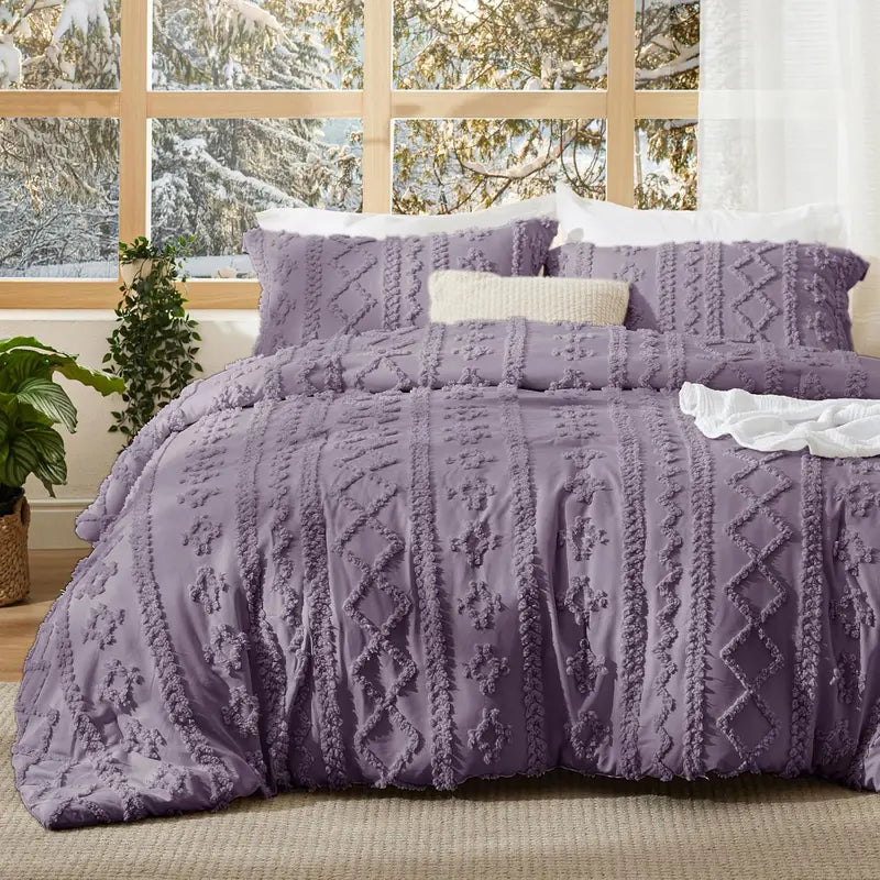☁️ Tufted Boho Comforter Set - 3 Piece Shabby Chic Farmhouse Bedding Set