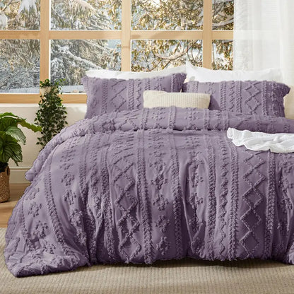 ☁️ Tufted Boho Comforter Set - 3 Piece Shabby Chic Farmhouse Bedding Set