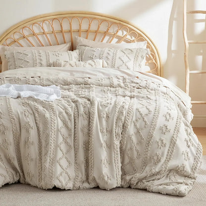☁️ Tufted Boho Comforter Set - 3 Piece Shabby Chic Farmhouse Bedding Set