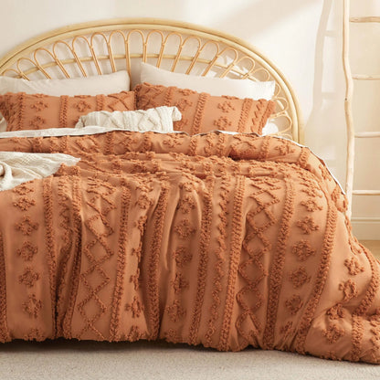 ☁️ Tufted Boho Comforter Set - 3 Piece Shabby Chic Farmhouse Bedding Set