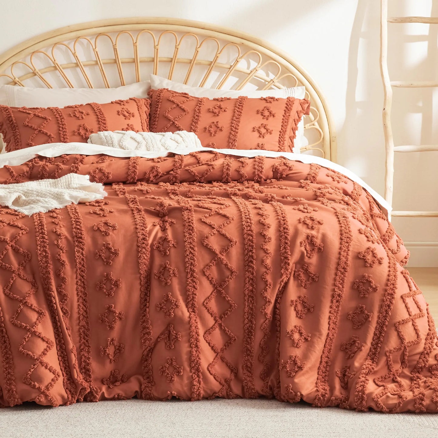 ☁️ Tufted Boho Comforter Set - 3 Piece Shabby Chic Farmhouse Bedding Set