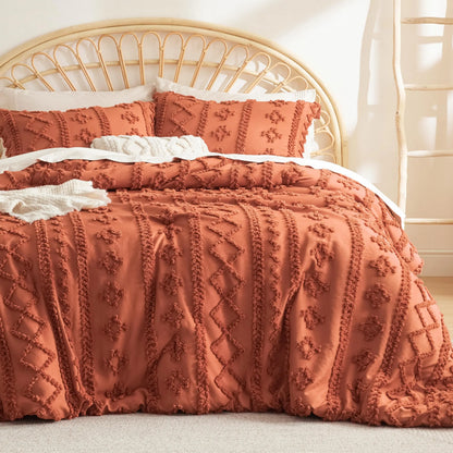☁️ Tufted Boho Comforter Set - 3 Piece Shabby Chic Farmhouse Bedding Set
