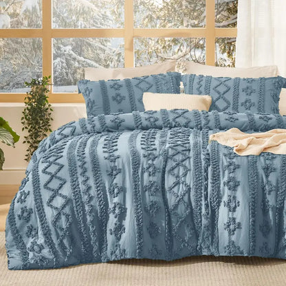 ☁️ Tufted Boho Comforter Set - 3 Piece Shabby Chic Farmhouse Bedding Set