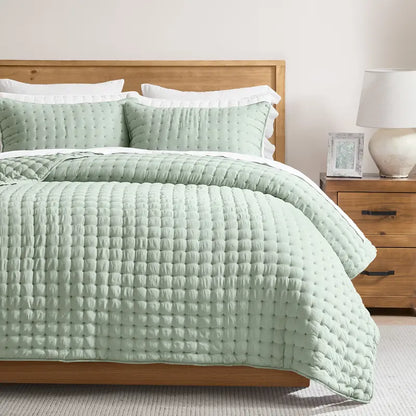 🍁 [Fall Sale] Cross-Stitch Quilt Bedding Set with Pillow Shams