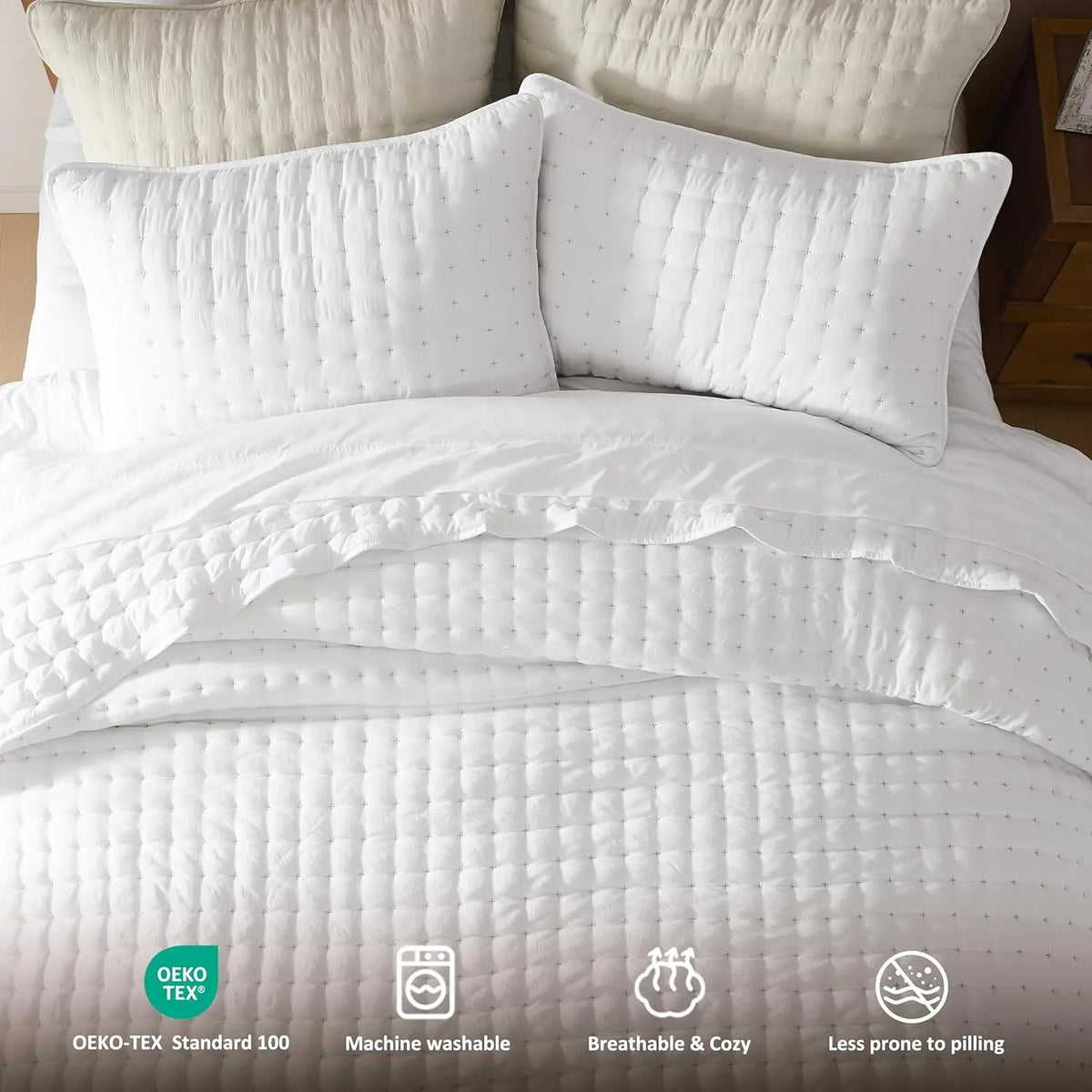 🍁 [Fall Sale] Cross-Stitch Quilt Bedding Set with Pillow Shams
