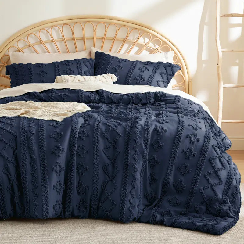 ☁️ Tufted Boho Comforter Set - 3 Piece Shabby Chic Farmhouse Bedding Set