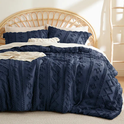 ☁️ Tufted Boho Comforter Set - 3 Piece Shabby Chic Farmhouse Bedding Set