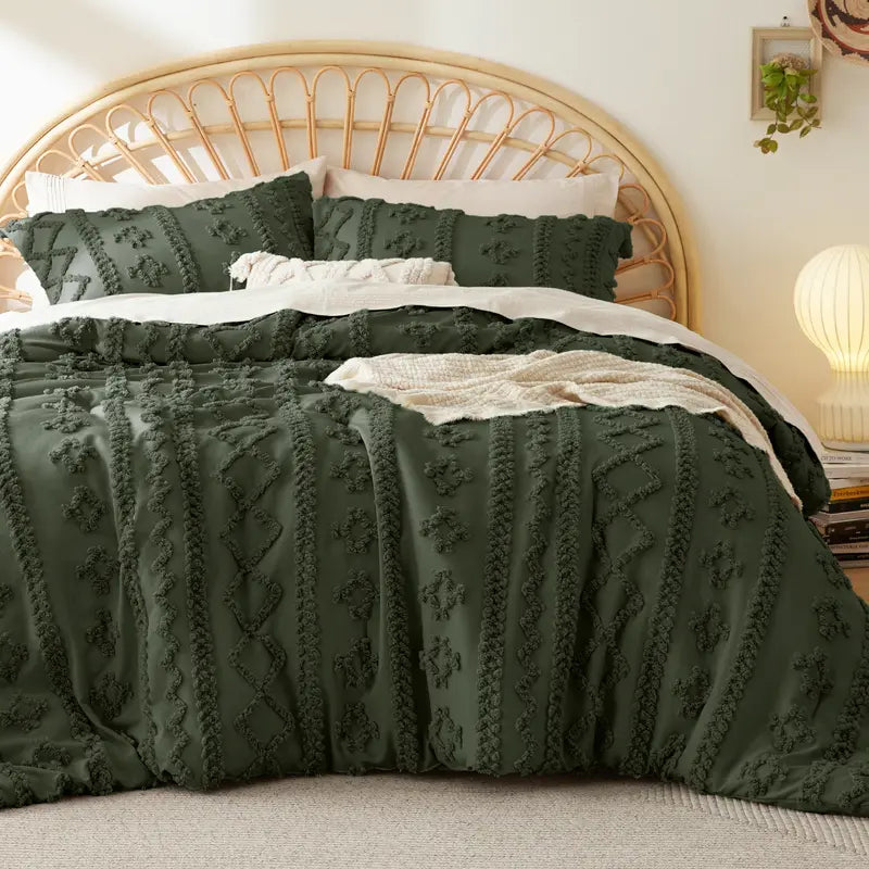 ☁️ Tufted Boho Comforter Set - 3 Piece Shabby Chic Farmhouse Bedding Set