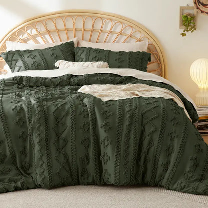 ☁️ Tufted Boho Comforter Set - 3 Piece Shabby Chic Farmhouse Bedding Set