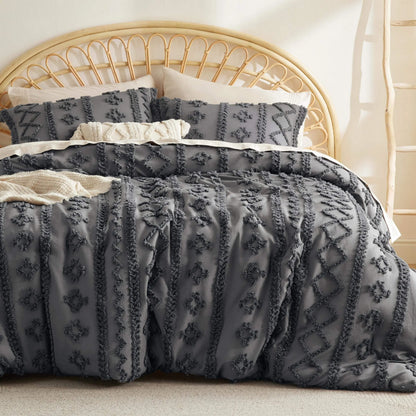 ☁️ Tufted Boho Comforter Set - 3 Piece Shabby Chic Farmhouse Bedding Set