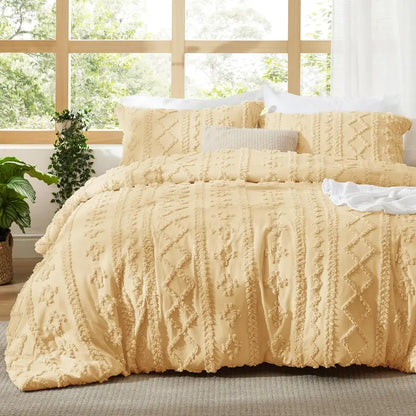 ☁️ Tufted Boho Comforter Set - 3 Piece Shabby Chic Farmhouse Bedding Set