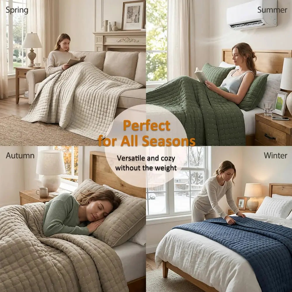 🍁 [Fall Sale] Cross-Stitch Quilt Bedding Set with Pillow Shams