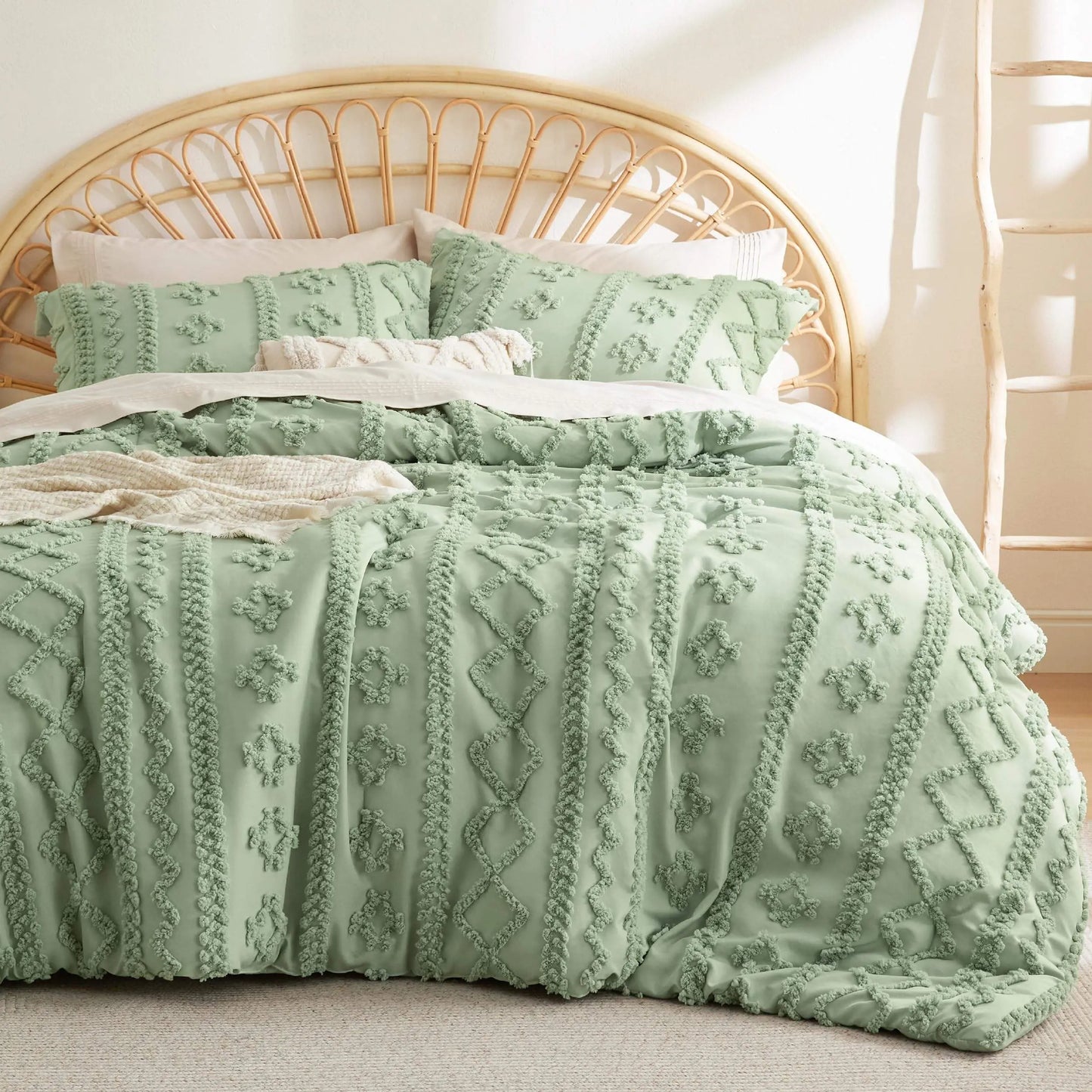 ☁️ Tufted Boho Comforter Set - 3 Piece Shabby Chic Farmhouse Bedding Set