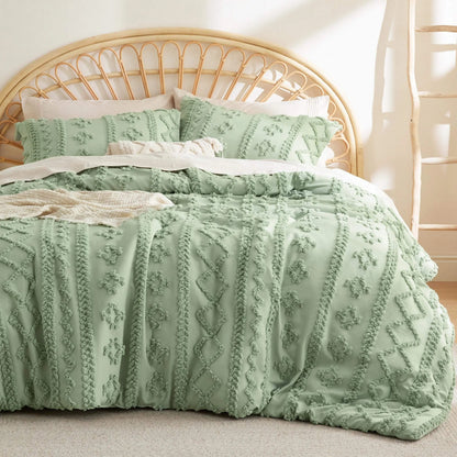 ☁️ Tufted Boho Comforter Set - 3 Piece Shabby Chic Farmhouse Bedding Set
