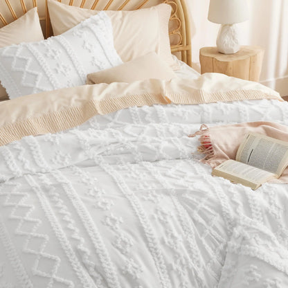 ☁️ Tufted Boho Comforter Set - 3 Piece Shabby Chic Farmhouse Bedding Set
