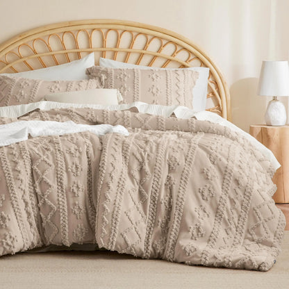 ☁️ Tufted Boho Comforter Set - 3 Piece Shabby Chic Farmhouse Bedding Set