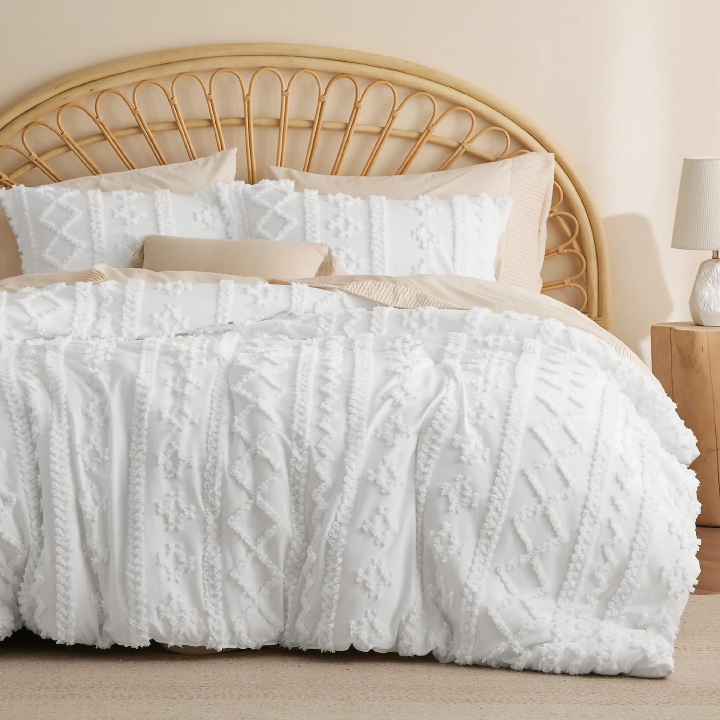 ☁️ Tufted Boho Comforter Set - 3 Piece Shabby Chic Farmhouse Bedding Set