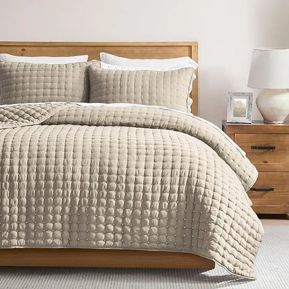 🍁 [Fall Sale] Cross-Stitch Quilt Bedding Set with Pillow Shams