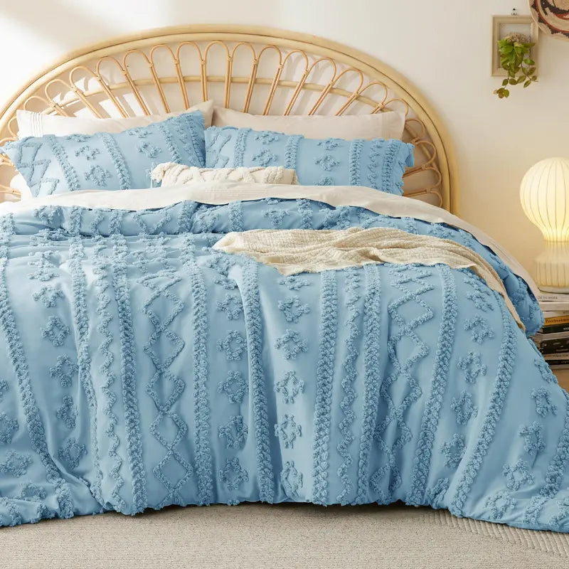☁️ Tufted Boho Comforter Set - 3 Piece Shabby Chic Farmhouse Bedding Set